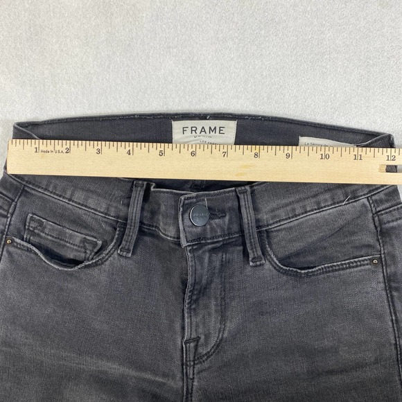 Frame Denim Jeans 23 Black Le Skinny De Jeanne Crop Tull Mid Rise Raw Hem - Picture 9 of 14